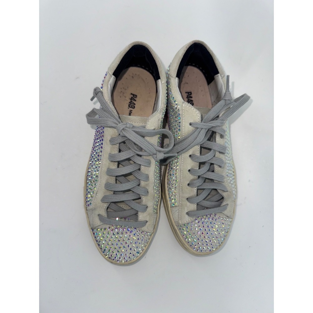 P448 John Gray Suede Rhinestone Sneakers Crystal Bling Y2K 38 size 7 glam Italy - Picture 2 of 13